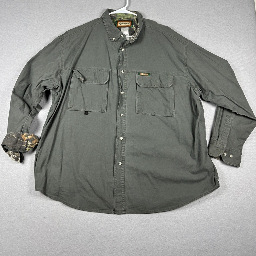 Remington Outdoor Hunting Shirt Camo Trim Vented 2XL Dusty Olive Green